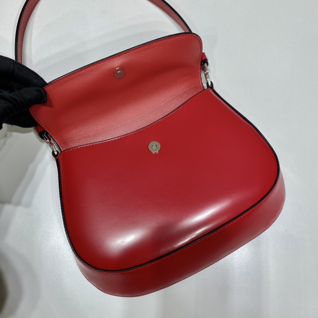 Prada Cleo Brushed Leather Shoulder Bag With Flap Red 1BD311